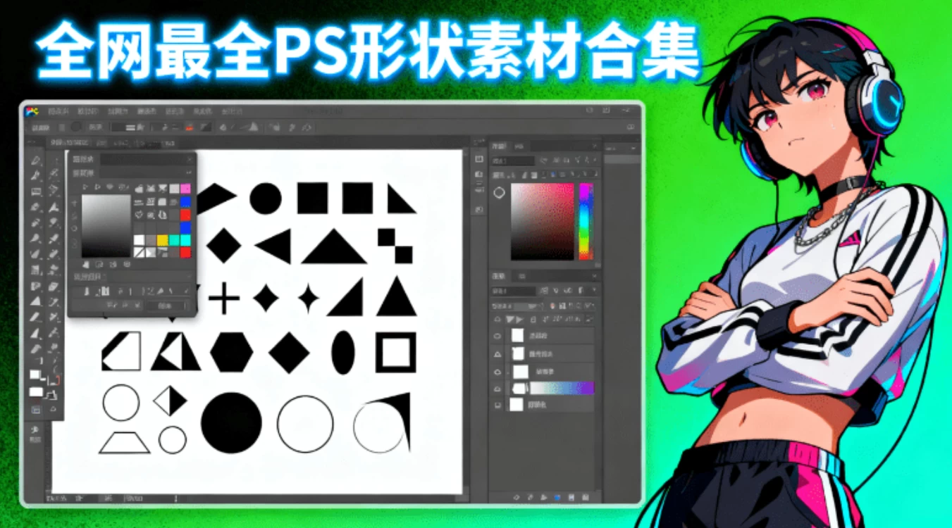 PS自定义形状工具8400+款,全免费PS形状自取,一键即可轻松导入PS使用-松子软件