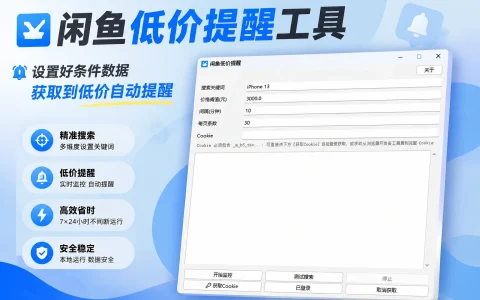 闲鱼低价提醒工具 v1.0 设置好条件数据，获取到低价自动提醒。