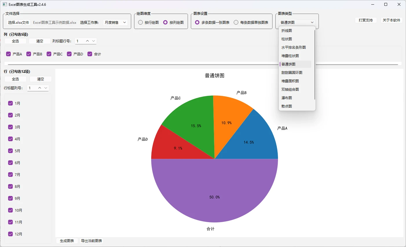 Excel图表生成工具 v2.4.6 一键批量生成10+格式图表
