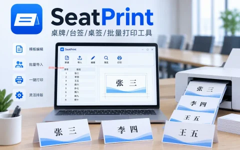 SeatPrint 桌牌/台签/桌签/批量打印工具 v2.9 专为会议、活动等场景打造的桌牌/台签/桌签/设计与打印工具。